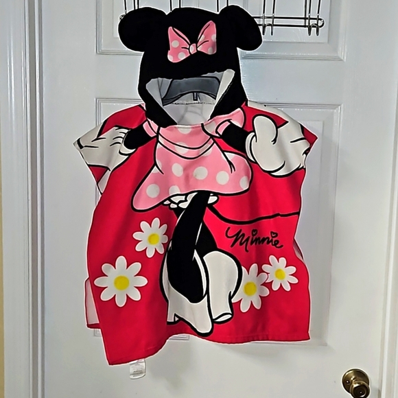 Disney Minnie Mouse Terry Cloth Hooded Ears Polka Dots Bow Dress Up Towel Daisy - Picture 1 of 9